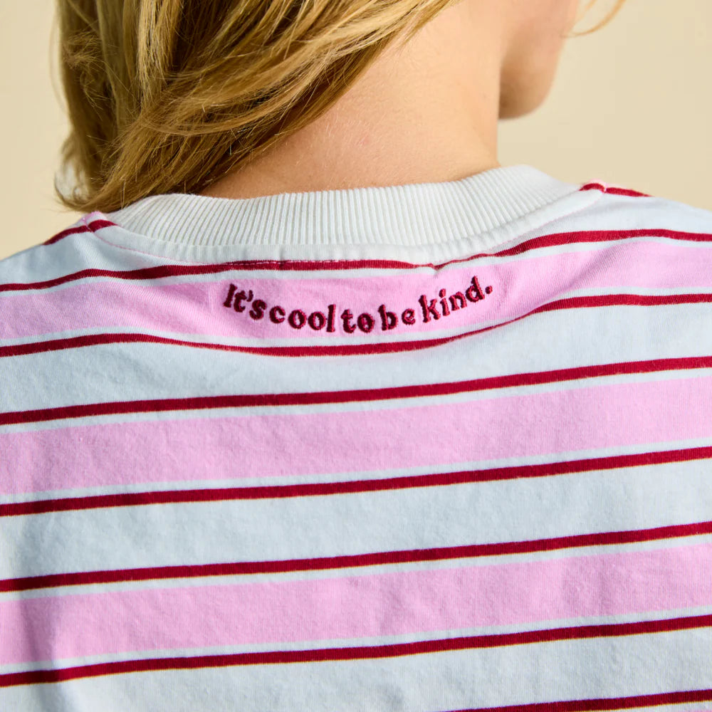 Organic Cotton T-Shirt (Striped) in White/Pink
