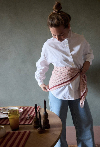 Vermilion Stripes Cotton Voile Scarf: RAYURES VERMILLON