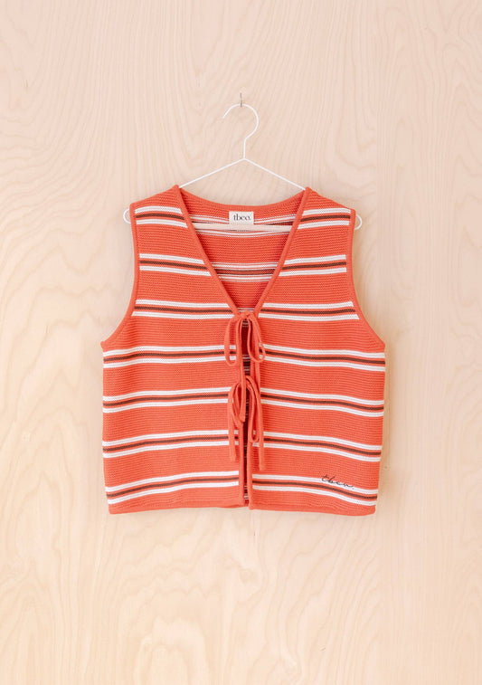 Cotton Knitted Vest in Tangerine Stripe