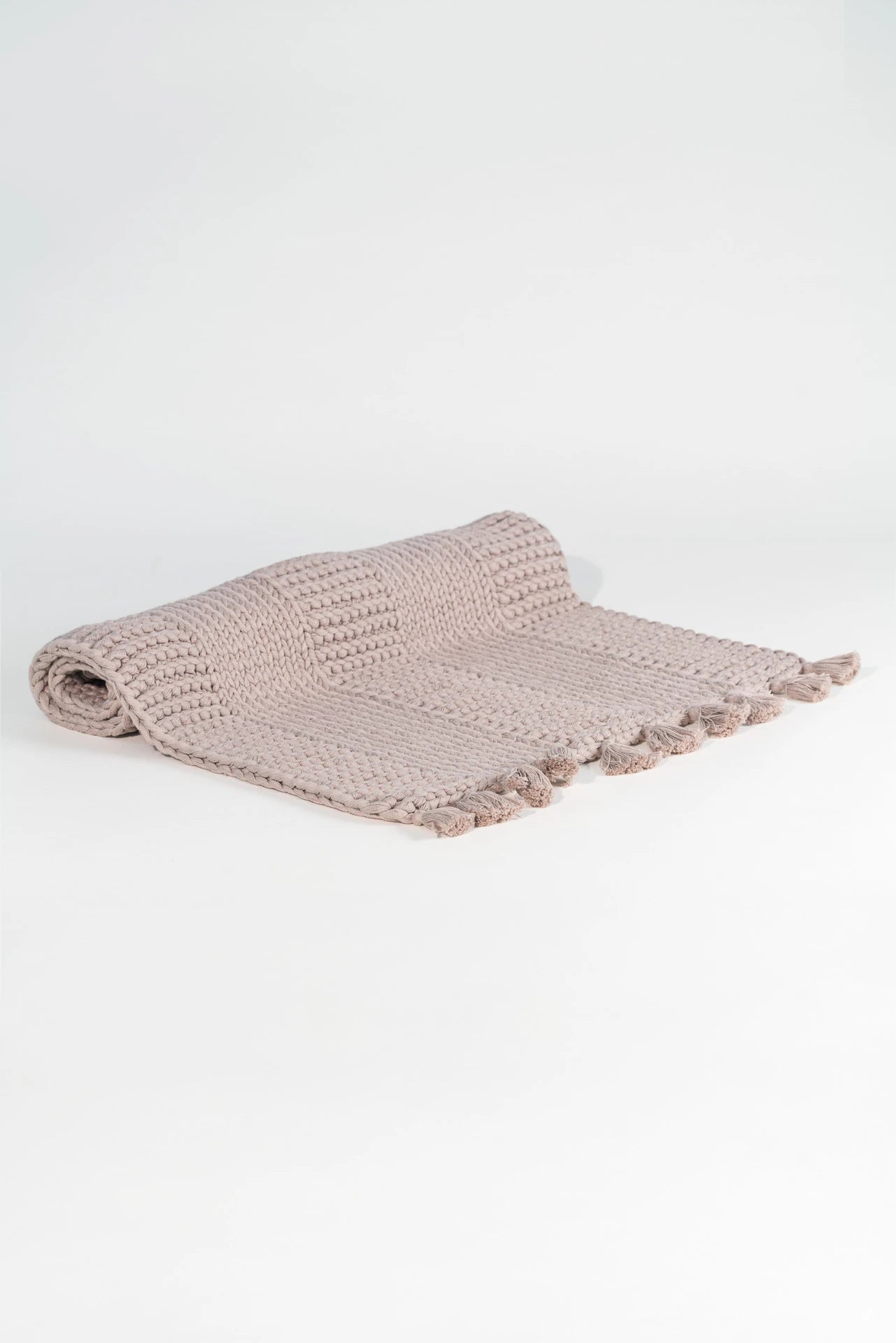 Hand Knitted Bath Rug with tassels – Warm Gray