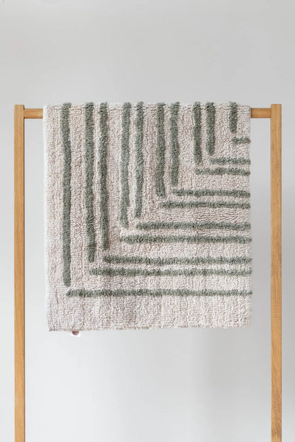 Hand Tufted 100% Cotton Bath Mat – Moss Green Lines