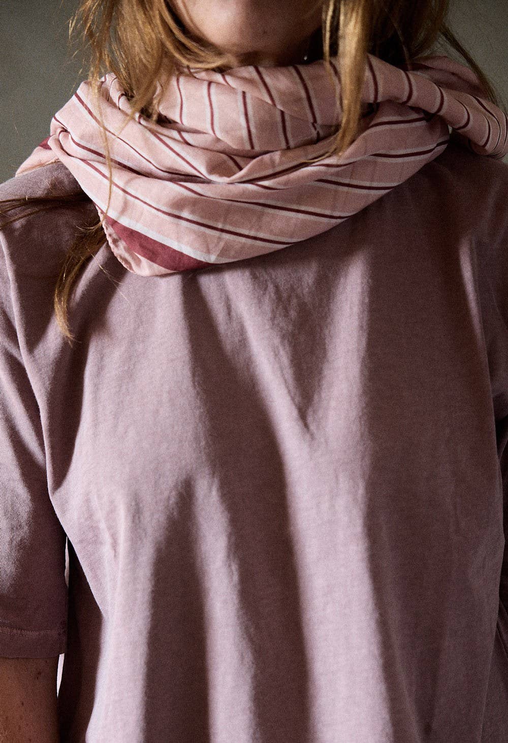 Vermilion Stripes Cotton Voile Scarf: RAYURES VERMILLON