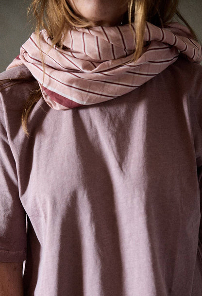 Vermilion Stripes Cotton Voile Scarf: RAYURES VERMILLON
