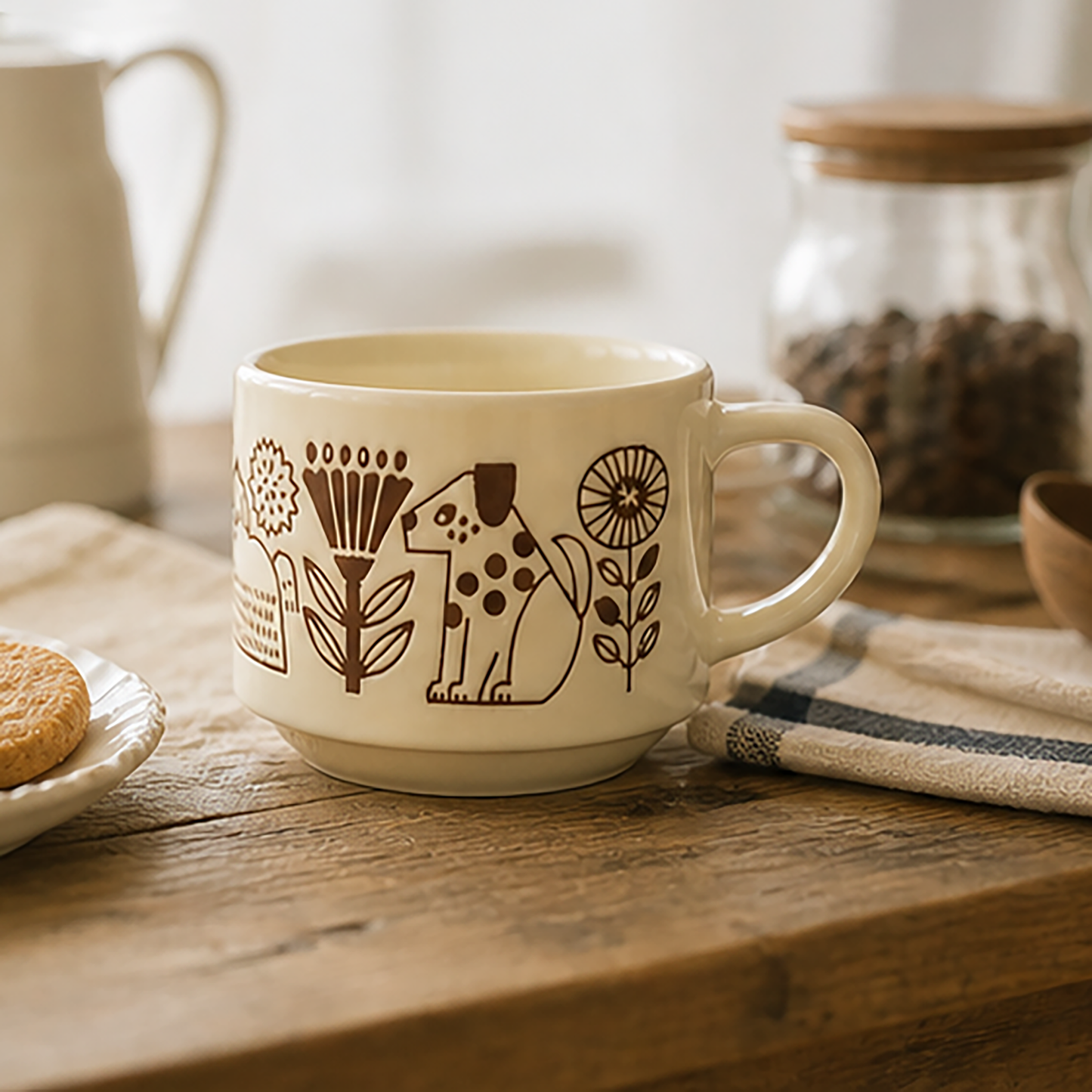 DECOLE coffee cup with embossed animal motif: Hedgehog