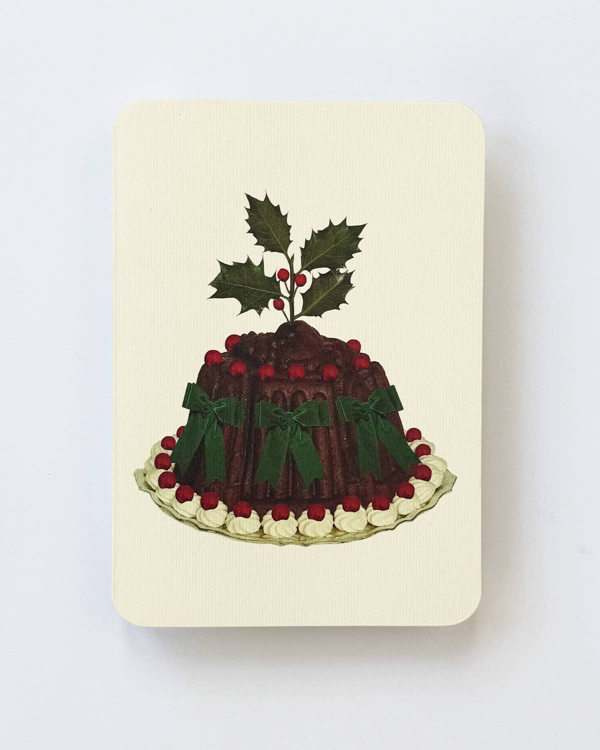 Christmas Plum Pudding Green Bows Greeting Card