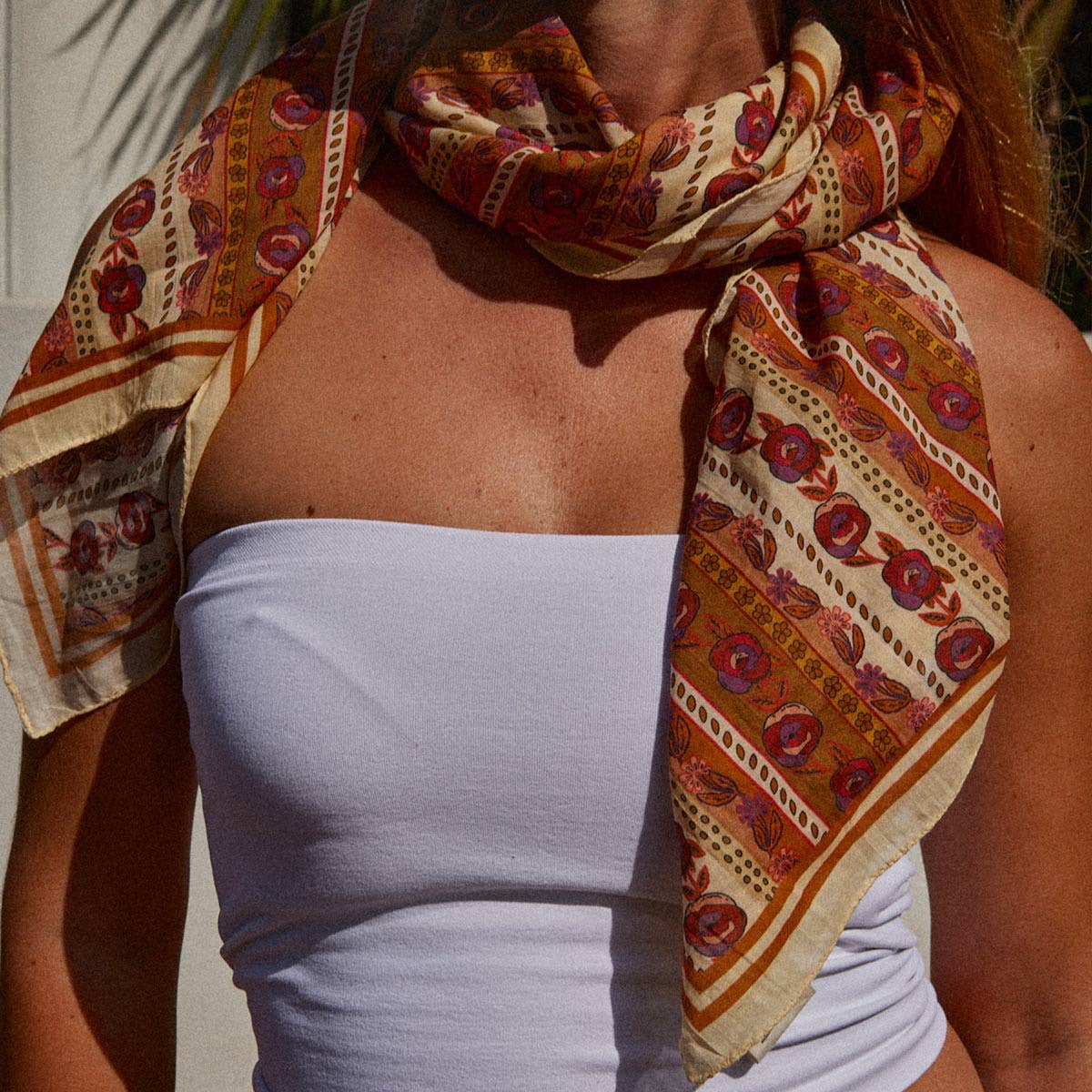 FLORES COTTON VOILE SCARF : Garnet