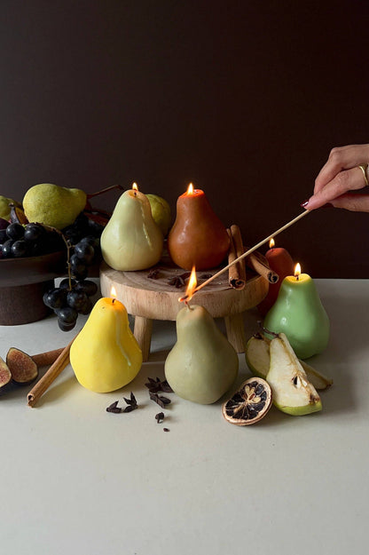 Pear-shaped candles | Pear Fruit Candles | Scented Candles : Olive Green / Pear and Freesia