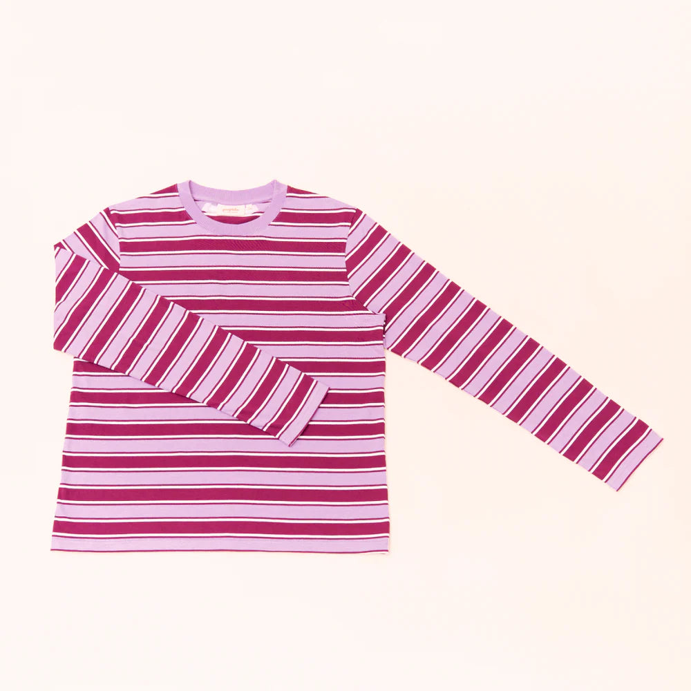 Organic Cotton Long Sleeve Shirt (Striped) in Aubergine/Pink