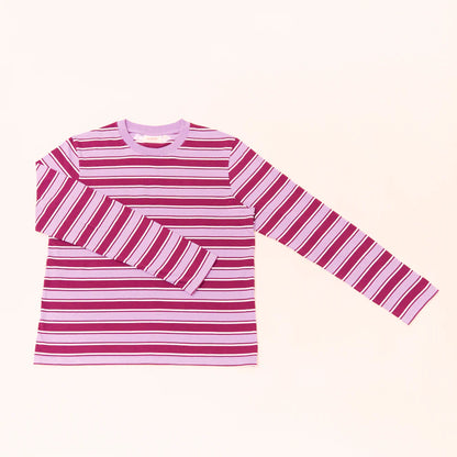 Organic Cotton Long Sleeve Shirt (Striped) in Aubergine/Pink