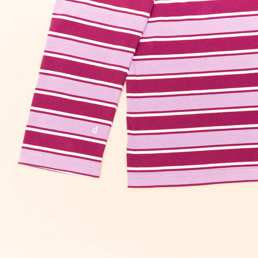 Organic Cotton Long Sleeve Shirt (Striped) in Aubergine/Pink