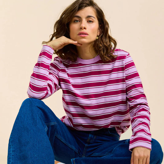 Organic Cotton Long Sleeve Shirt (Striped) in Aubergine/Pink