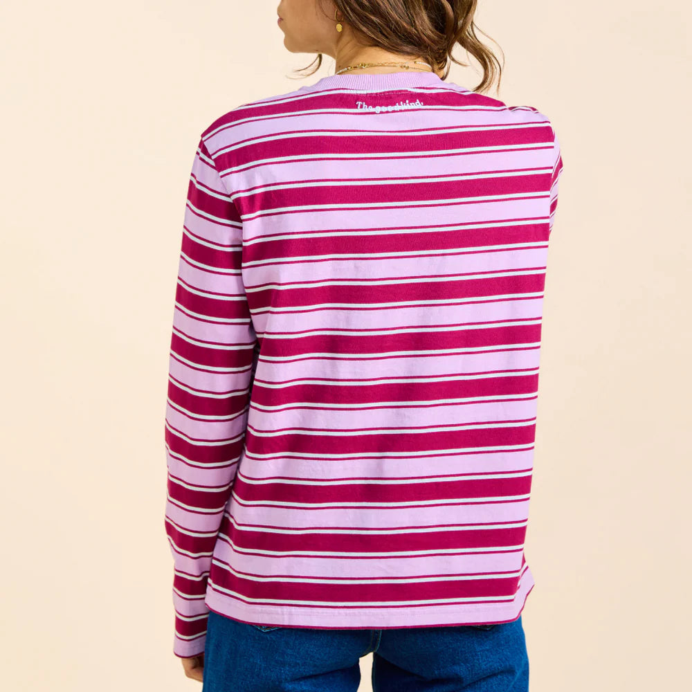 Organic Cotton Long Sleeve Shirt (Striped) in Aubergine/Pink