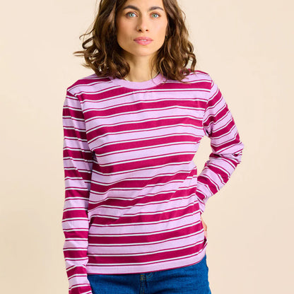 Organic Cotton Long Sleeve Shirt (Striped) in Aubergine/Pink