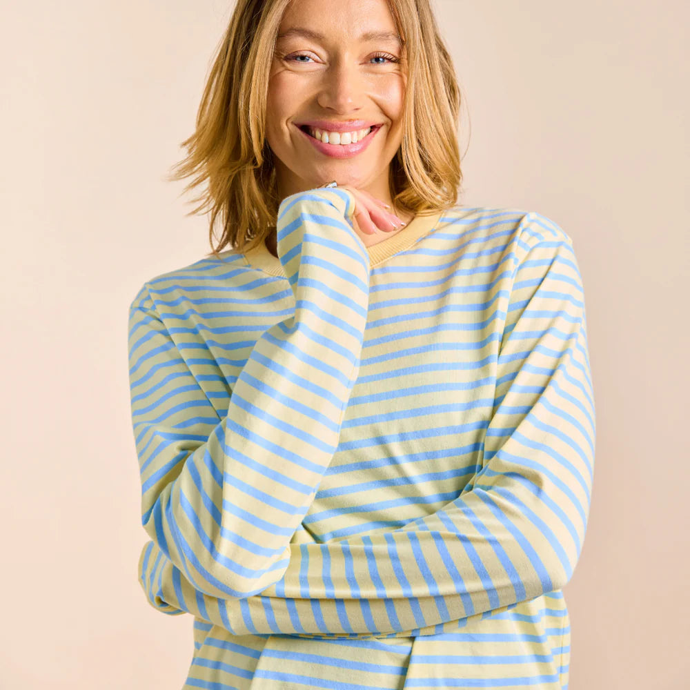 Organic Cotton Long Sleeve Shirt (Striped) in Yellow/Light Blue