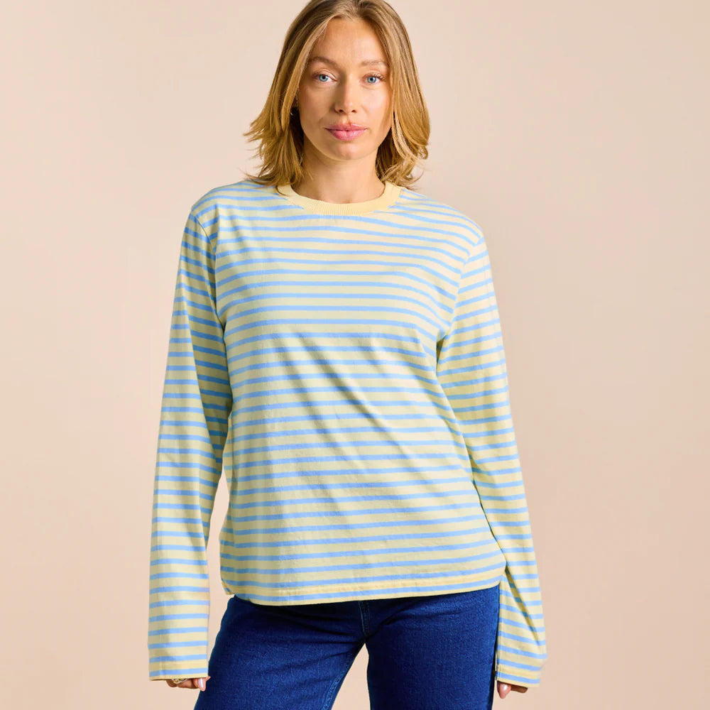 Organic Cotton Long Sleeve Shirt (Striped) in Yellow/Light Blue