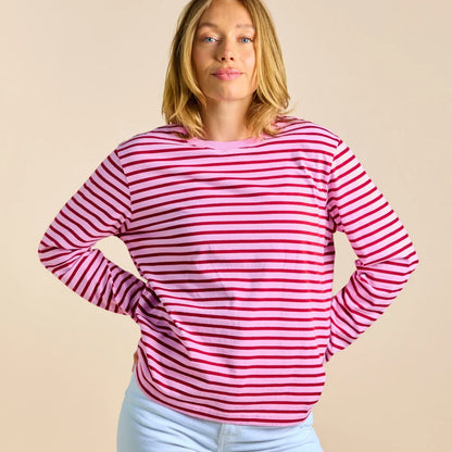 Organic Cotton Long Sleeve (Striped) in Pink/Bordeaux