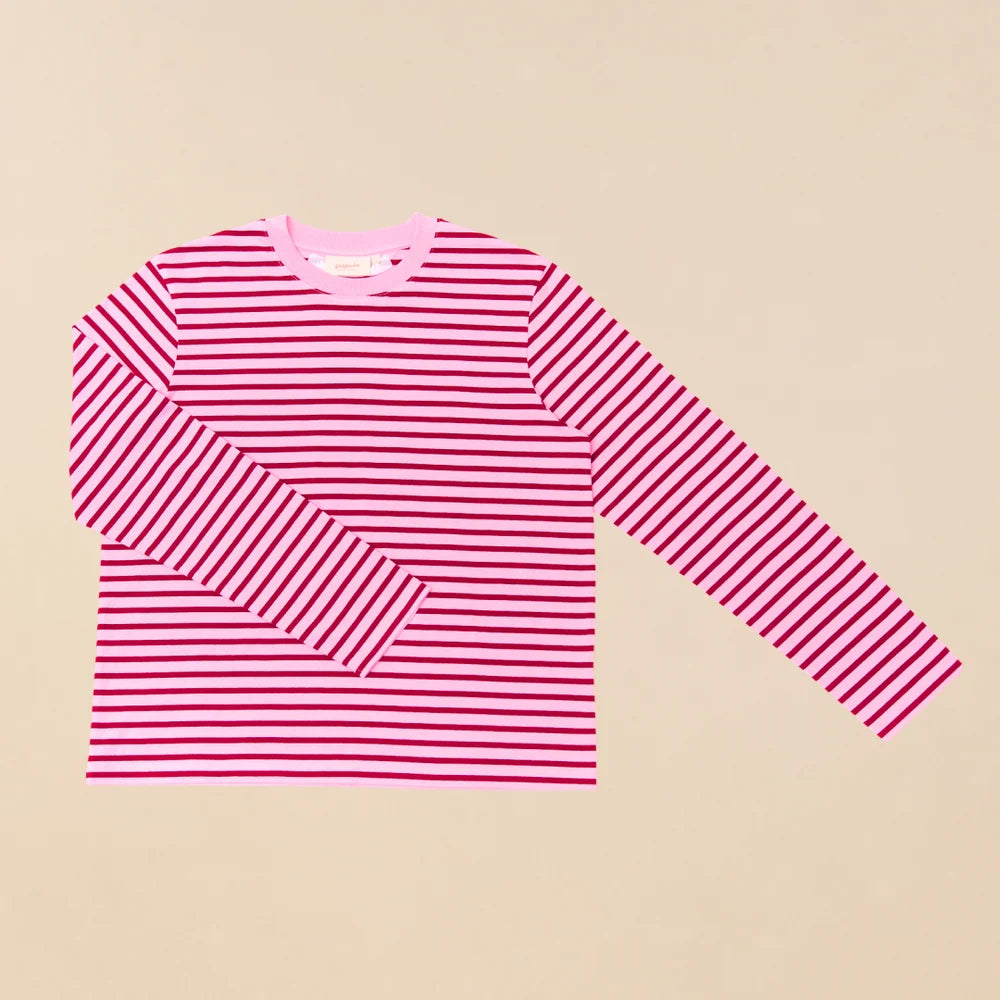 Organic Cotton Long Sleeve (Striped) in Pink/Bordeaux