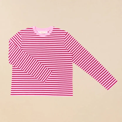 Organic Cotton Long Sleeve (Striped) in Pink/Bordeaux