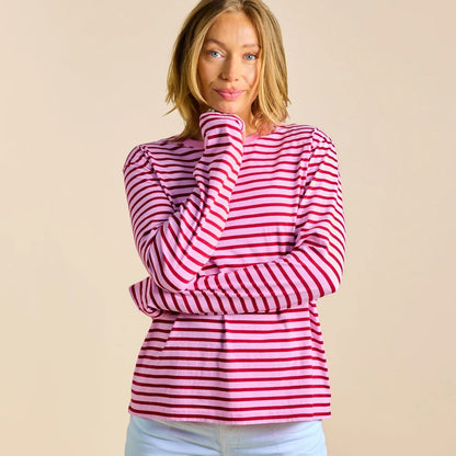 Organic Cotton Long Sleeve (Striped) in Pink/Bordeaux