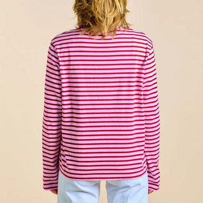 Organic Cotton Long Sleeve (Striped) in Pink/Bordeaux