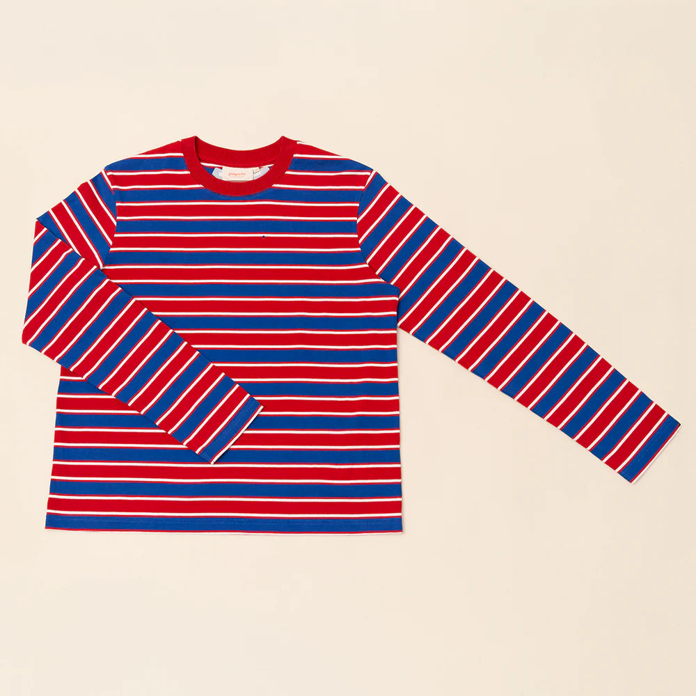 Organic Cotton Long Sleeve Shirt (Striped) in Red/Blue