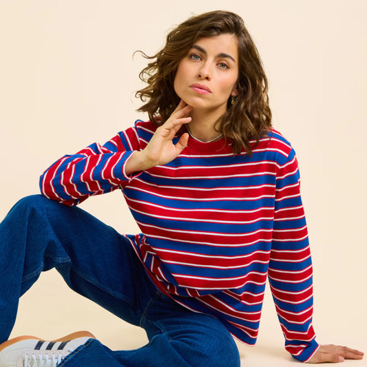 Organic Cotton Long Sleeve Shirt (Striped) in Red/Blue