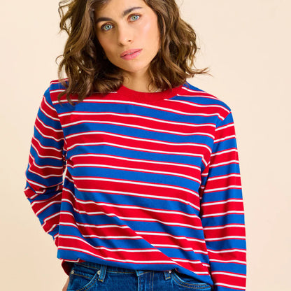 Organic Cotton Long Sleeve Shirt (Striped) in Red/Blue