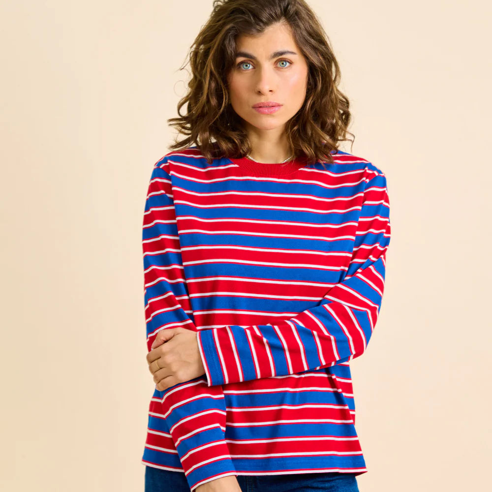 Organic Cotton Long Sleeve Shirt (Striped) in Red/Blue