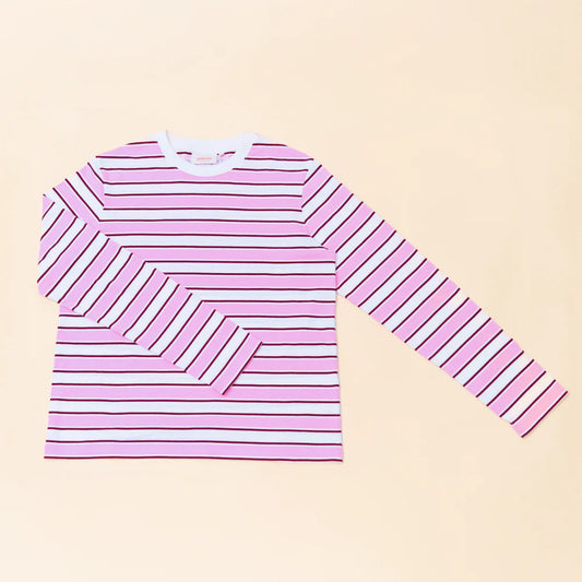Organic Cotton Long Sleeve Shirt (Striped) in White/Pink