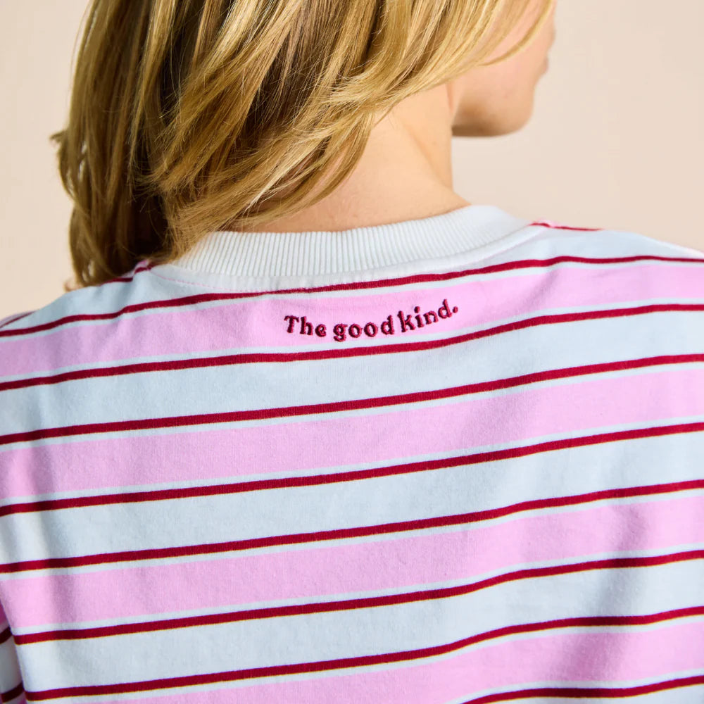 Organic Cotton Long Sleeve Shirt (Striped) in White/Pink