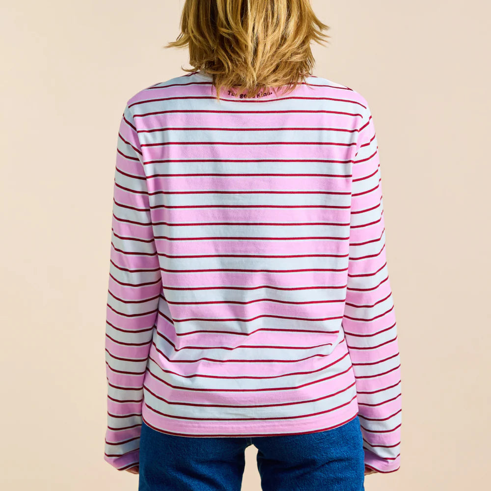 Organic Cotton Long Sleeve Shirt (Striped) in White/Pink