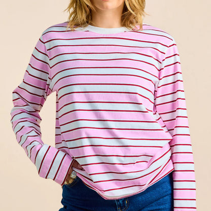 Organic Cotton Long Sleeve Shirt (Striped) in White/Pink