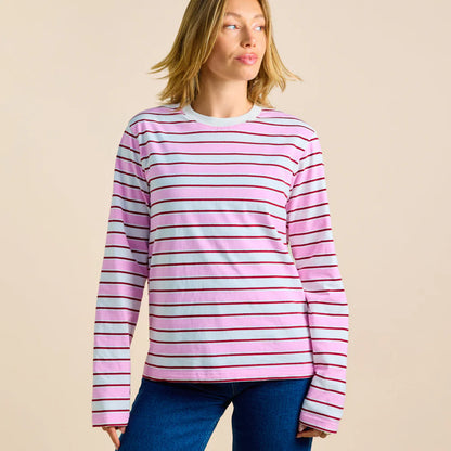 Organic Cotton Long Sleeve Shirt (Striped) in White/Pink