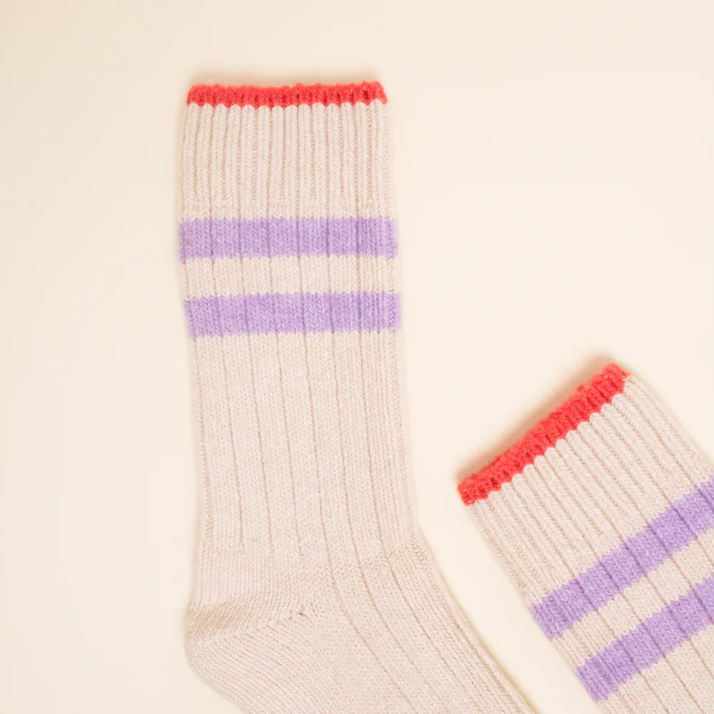 Knitted Wool Socks – Red & Lila Striped