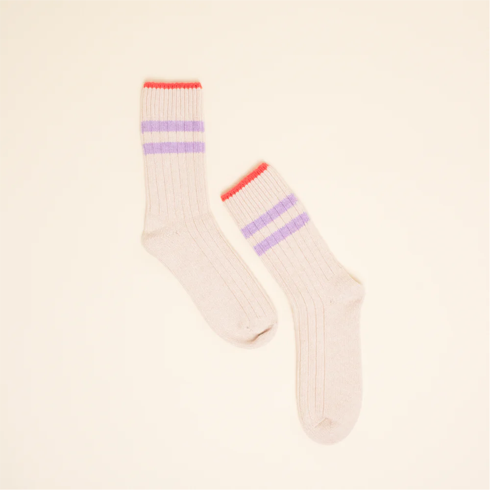 Knitted Wool Socks – Red & Lila Striped