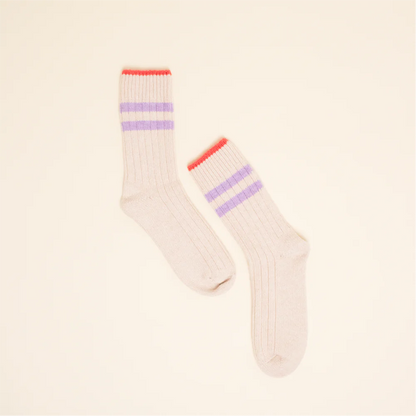 Knitted Wool Socks – Red & Lila Striped