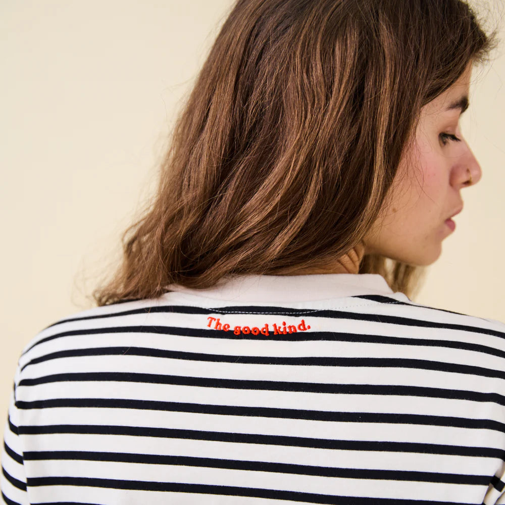 Organic Cotton Longsleeve Shirt (Striped) in Black/White