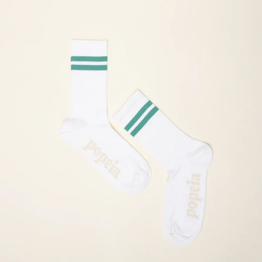 Organic Cotton Ankle Socks with Green Stripes