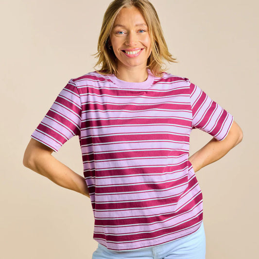 Organic Cotton T-Shirt (Striped) in Aubergine/Pink