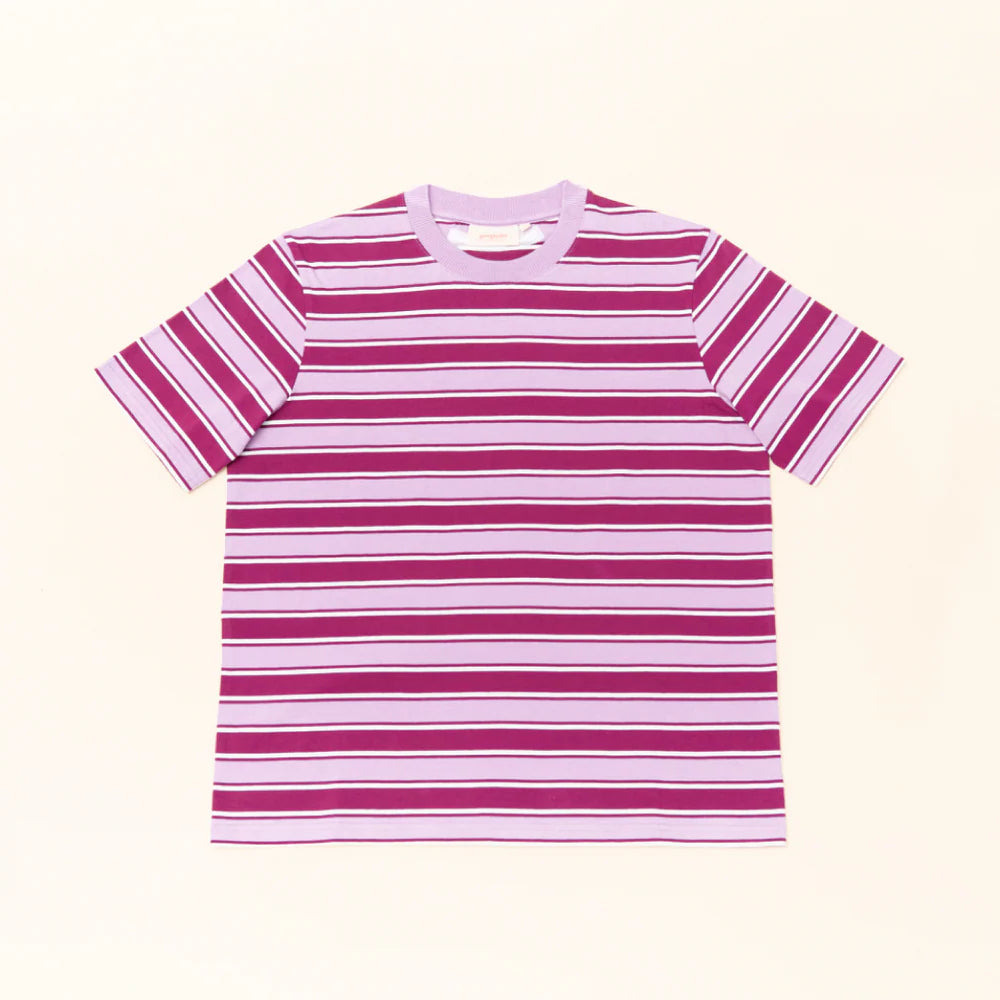 Organic Cotton T-Shirt (Striped) in Aubergine/Pink