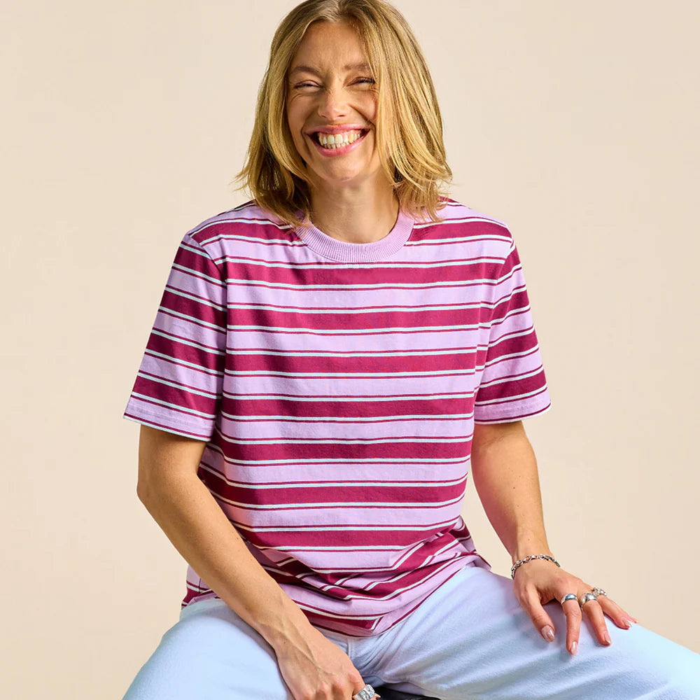 Organic Cotton T-Shirt (Striped) in Aubergine/Pink