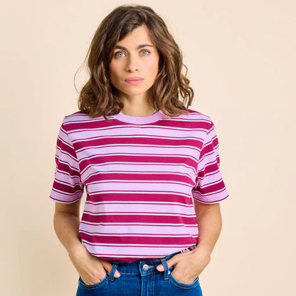 Organic Cotton T-Shirt (Striped) in Aubergine/Pink