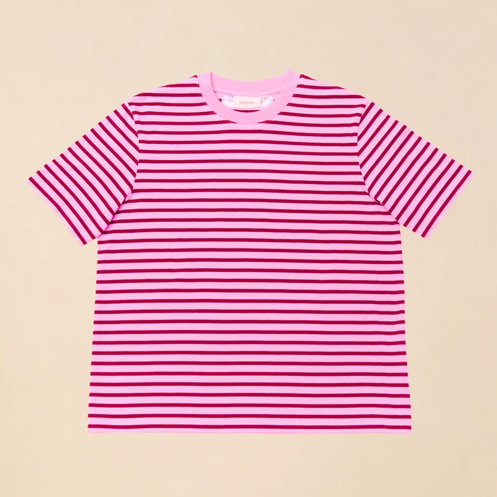 Organic Cotton T-Shirt (Striped) in Pink/Bordeaux