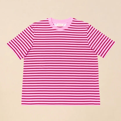 Organic Cotton T-Shirt (Striped) in Pink/Bordeaux