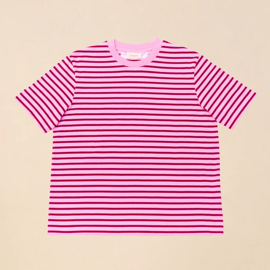 Organic Cotton T-Shirt (Striped) in Pink/Bordeaux