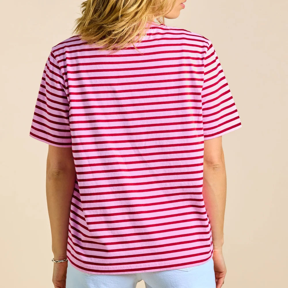 Organic Cotton T-Shirt (Striped) in Pink/Bordeaux