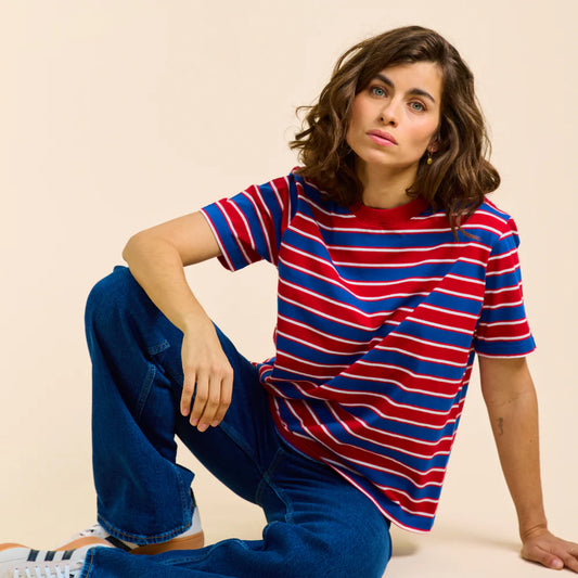 Organic Cotton T-Shirt (Striped) in Red/Blue