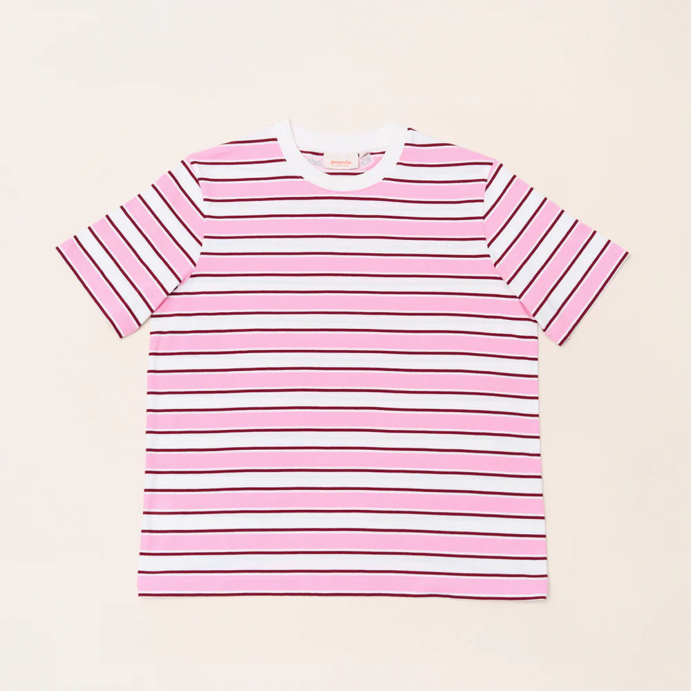 Organic Cotton T-Shirt (Striped) in White/Pink