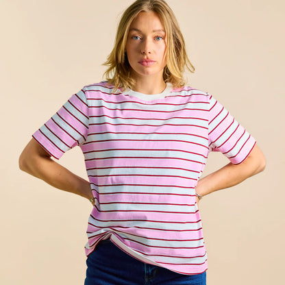 Organic Cotton T-Shirt (Striped) in White/Pink