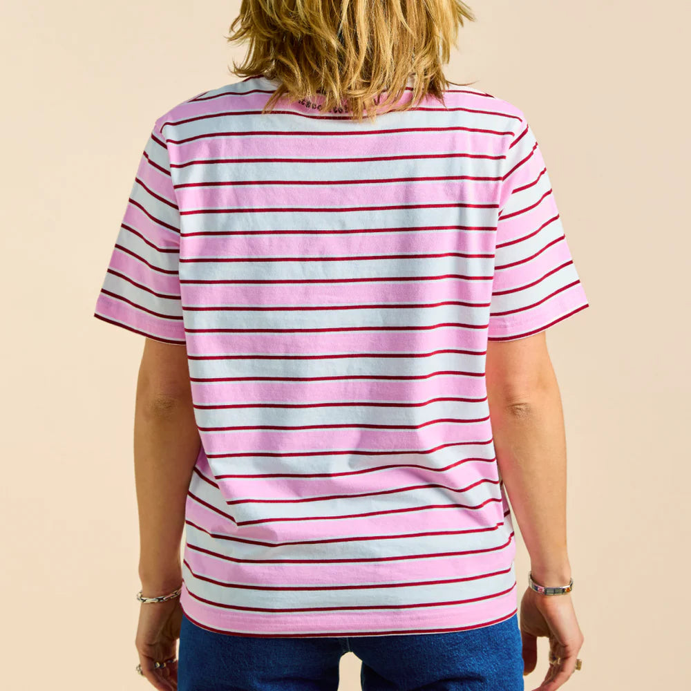 Organic Cotton T-Shirt (Striped) in White/Pink